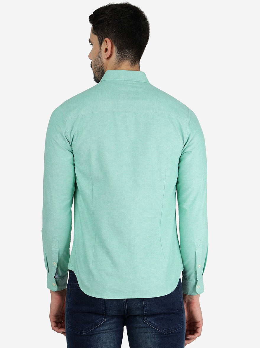 Green Solid Slim Fit Casual Shirt | Greenfibre