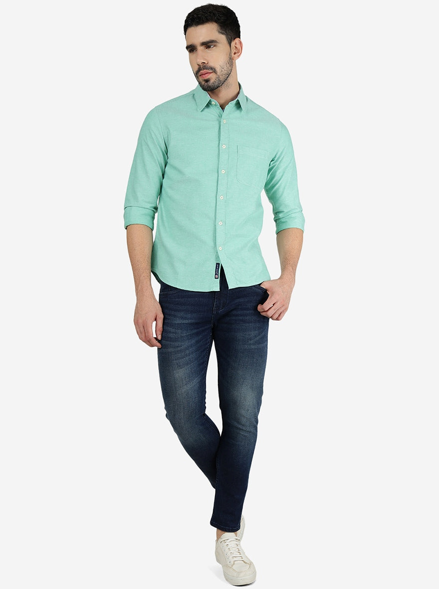 Green Solid Slim Fit Casual Shirt | Greenfibre