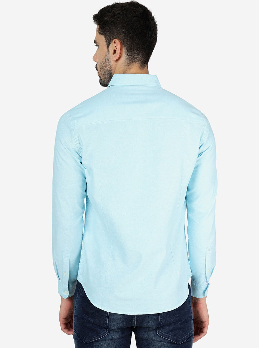 Sky Blue Solid Slim Fit Casual Shirt | Greenfibre