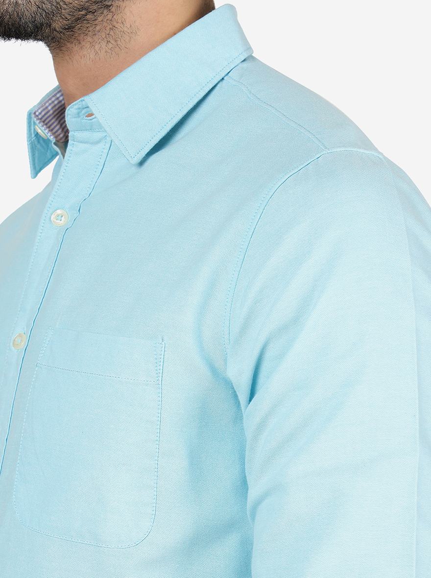 Sky Blue Solid Slim Fit Casual Shirt | Greenfibre