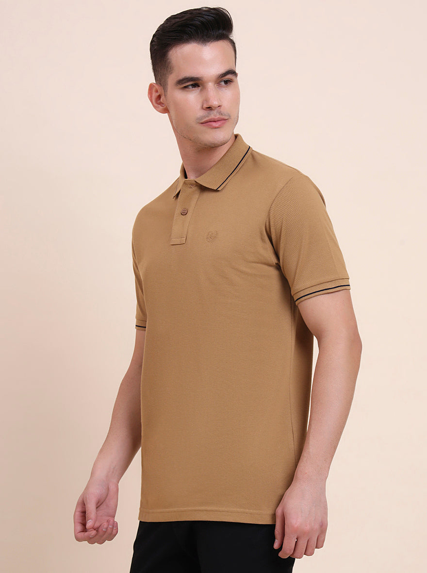Camel Brown Solid Slim Fit Polo T-Shirt | Greenfibre