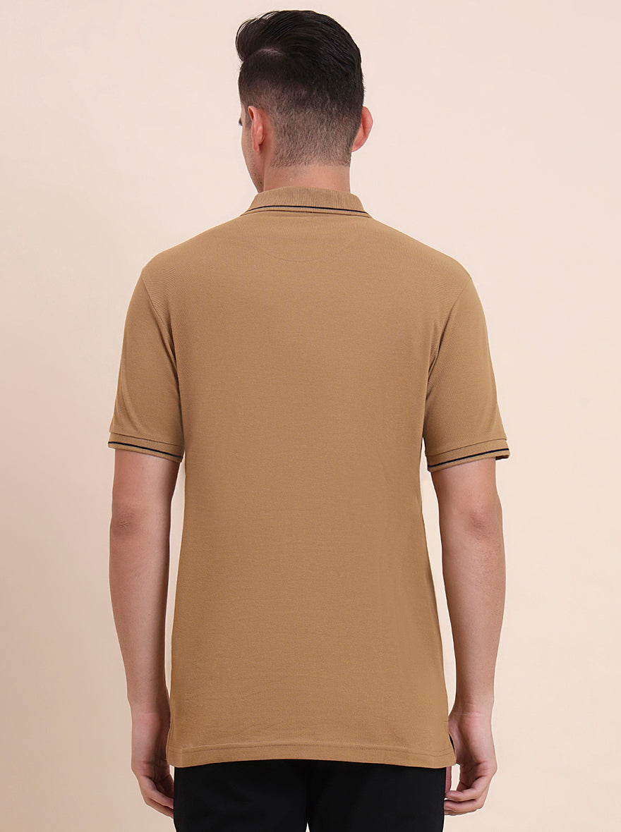 Camel Brown Solid Slim Fit Polo T-Shirt | Greenfibre