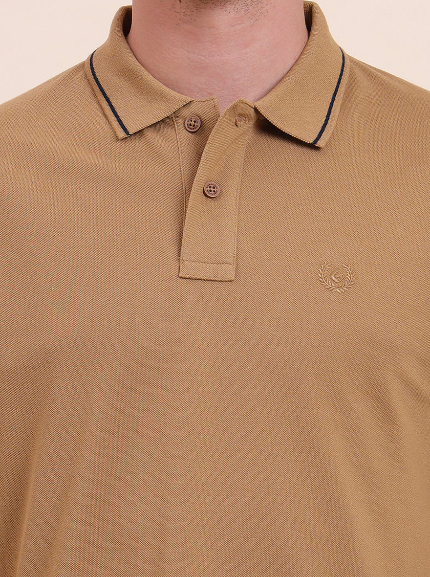 Camel Brown Solid Slim Fit Polo T-Shirt | Greenfibre