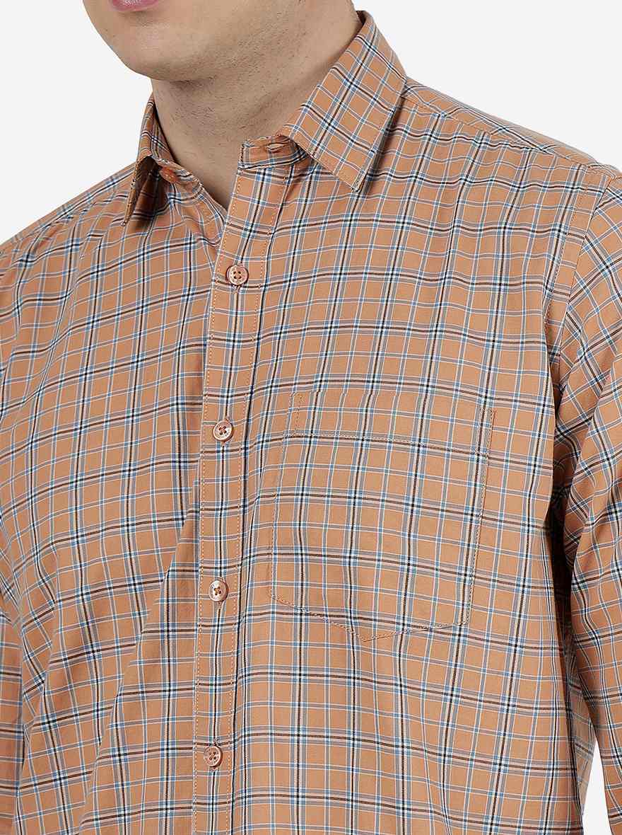 Orange Checked Slim Fit Semi Casual Shirt | Greenfibre