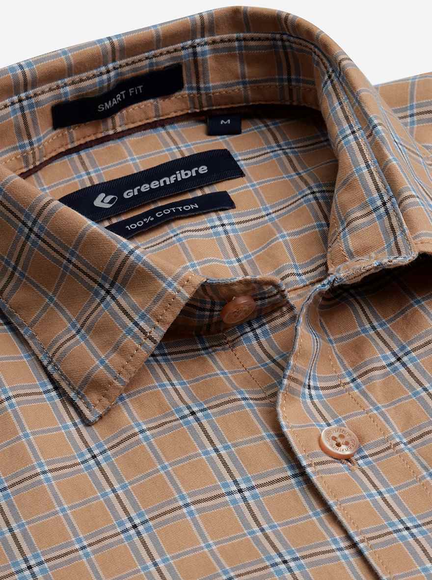 Orange Checked Slim Fit Semi Casual Shirt | Greenfibre