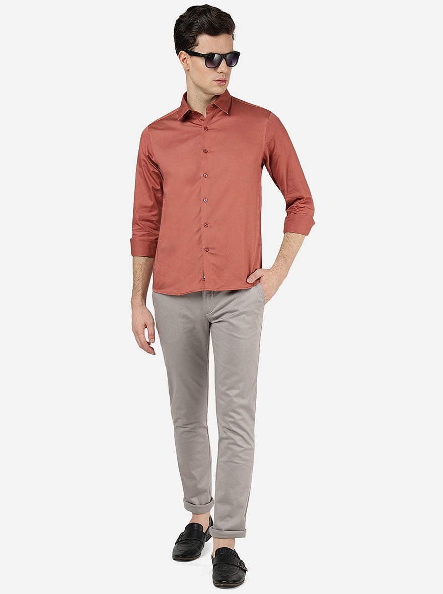 Baked Clay Solid Slim Fit Casual Shirt | Greenfibre