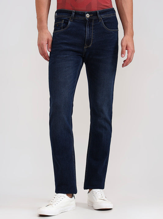 Dark Indigo Blue Washed Slim Fit Jeans | Greenfibre