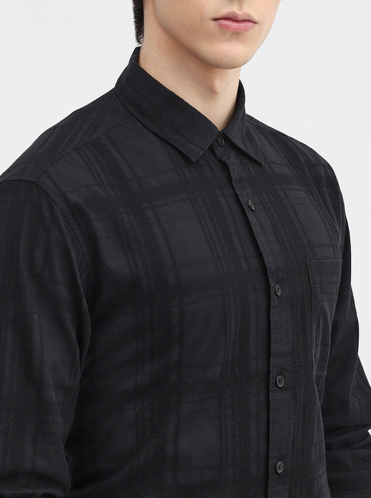 Black Checked Slim Fit Casual Shirt | Greenfibre