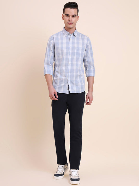 Light Blue Checked Slim Fit Casual Shirt | Greenfibre