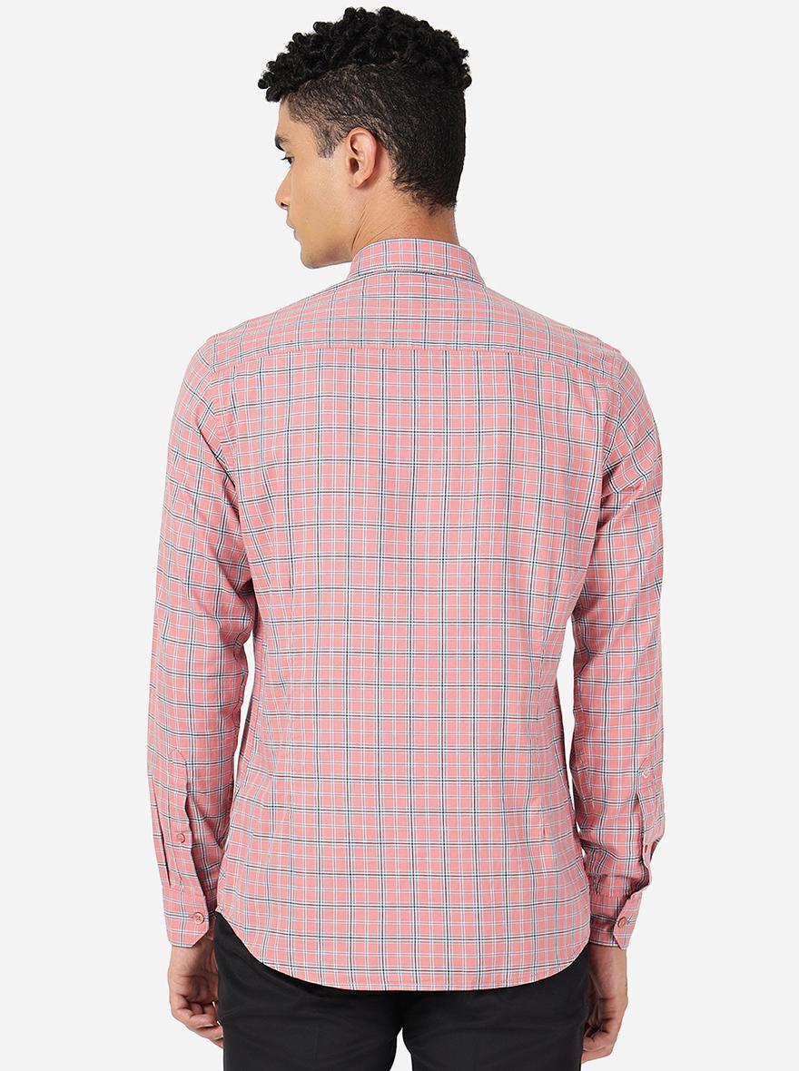 Rose Pink Checked Slim Fit Semi Casual Shirt | Greenfibre