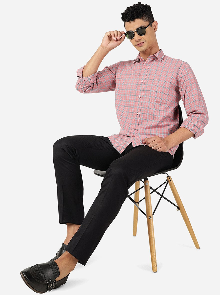 Rose Pink Checked Slim Fit Semi Casual Shirt | Greenfibre