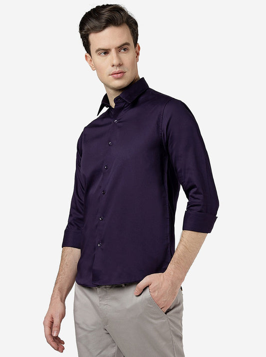 Mulberry Purple Solid Slim Fit Casual Shirt | Greenfibre