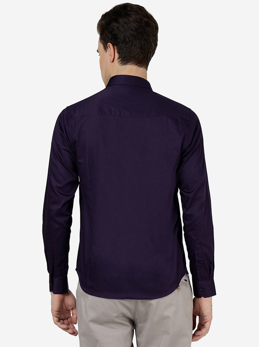Mulberry Purple Solid Slim Fit Casual Shirt | Greenfibre