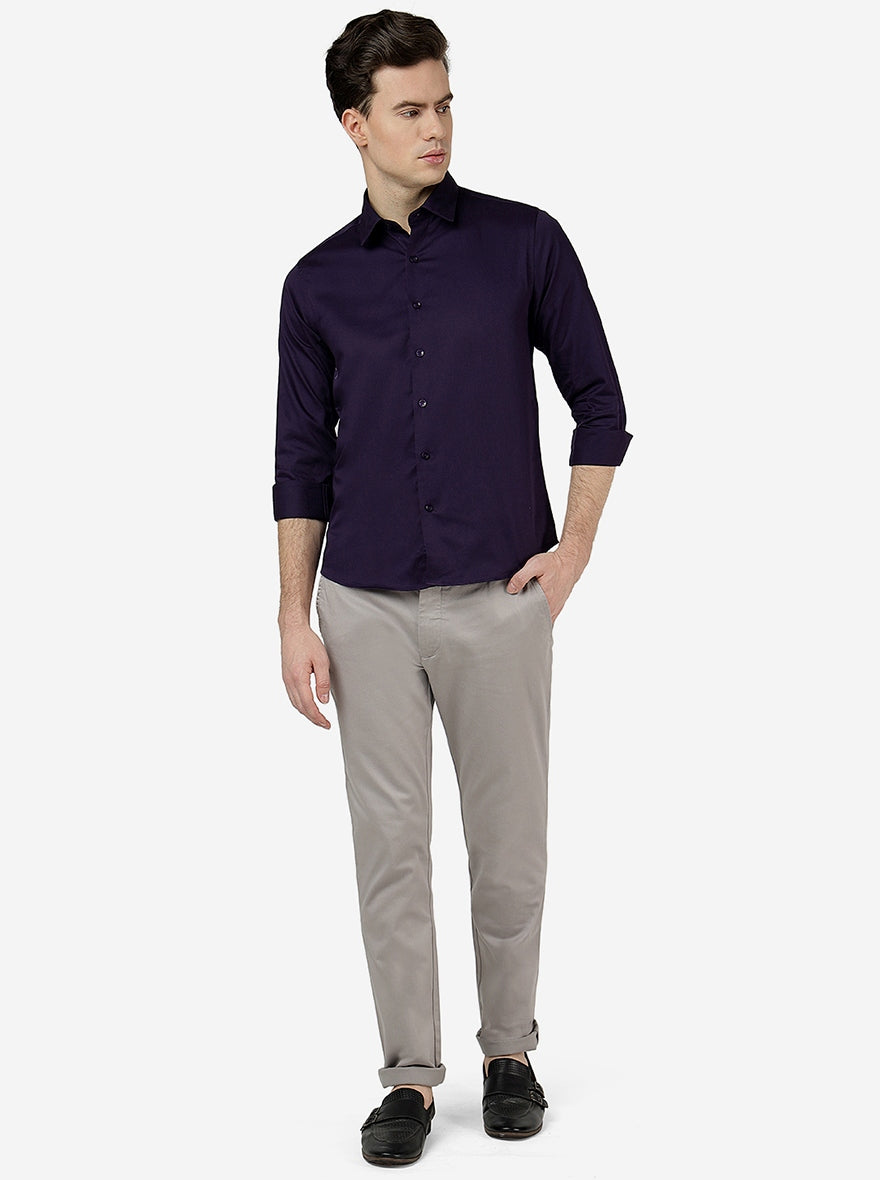 Mulberry Purple Solid Slim Fit Casual Shirt | Greenfibre