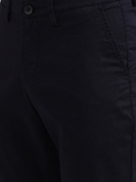 Navy Blue Solid Neo Fit Casual Trouser | Greenfibre