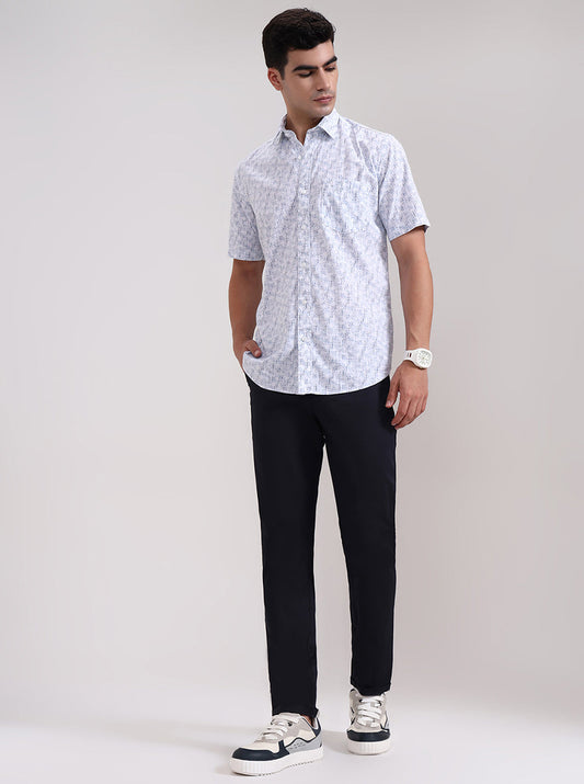 Navy Blue Solid Neo Fit Casual Trouser | Greenfibre