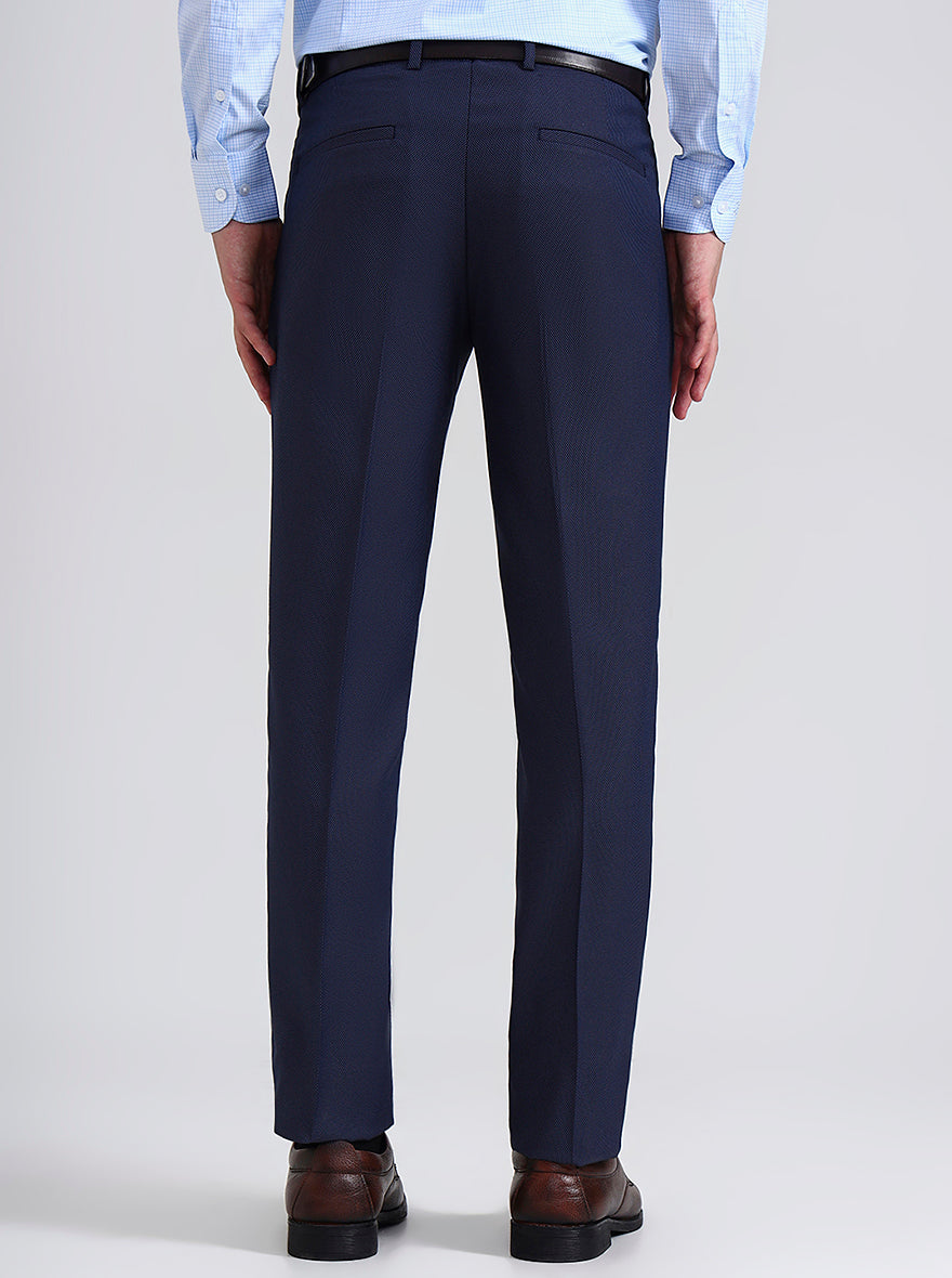 Navy Blue Printed Slim Fit Formal Trouser | Greenfibre
