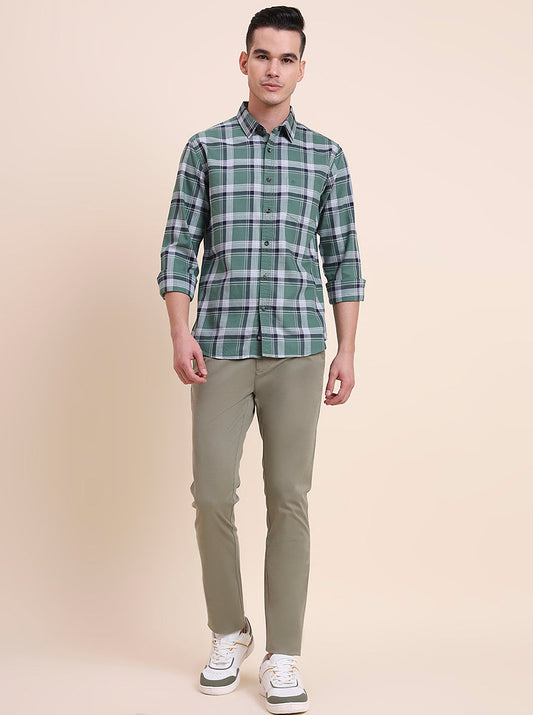 Green Checked Slim Fit Casual Shirt | Greenfibre