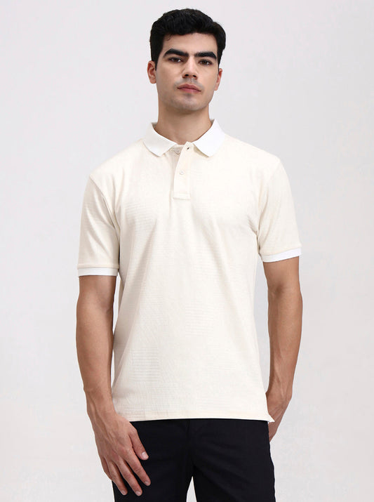 Cream Solid Slim Fit Polo T-Shirt | Greenfibre