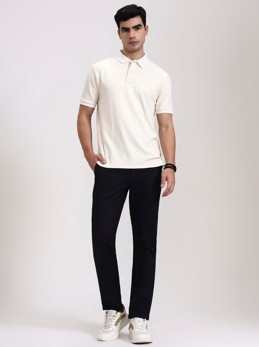 Cream Solid Slim Fit Polo T-Shirt | Greenfibre