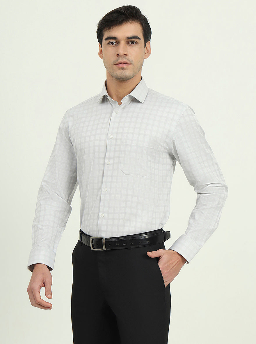 Grey Checked Regular Fit Formal Shirt | Greenfire