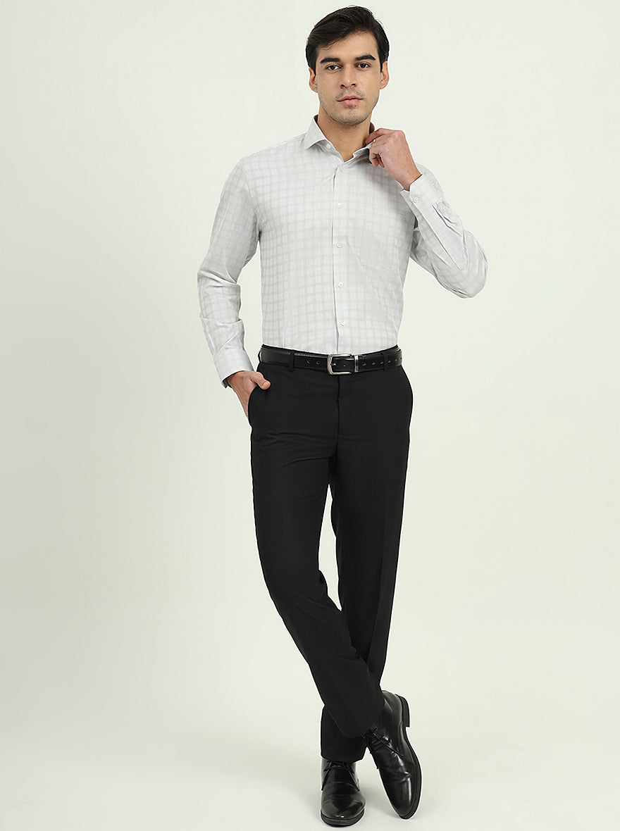 Grey Checked Regular Fit Formal Shirt | Greenfire