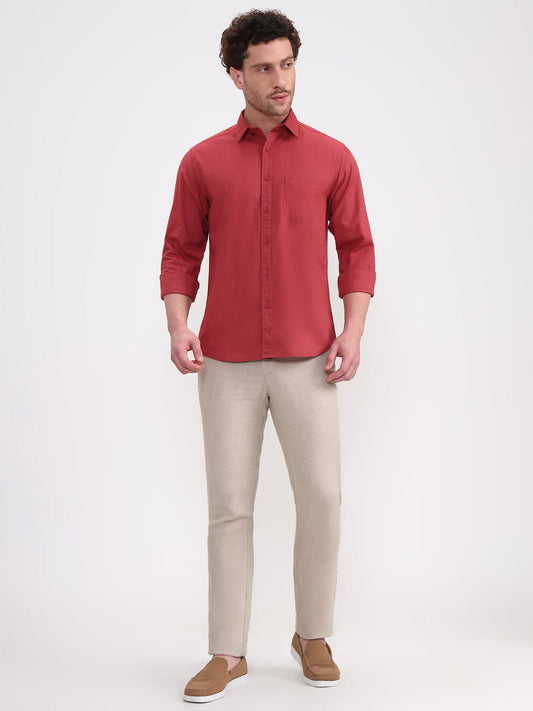 Maroon Solid Slim Fit Casual Shirt | Greenfibre