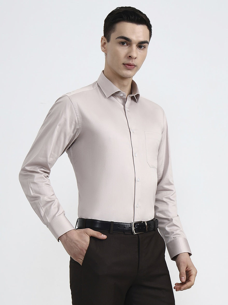 Peach Solid Slim Fit Formal Shirt | Greenfibre