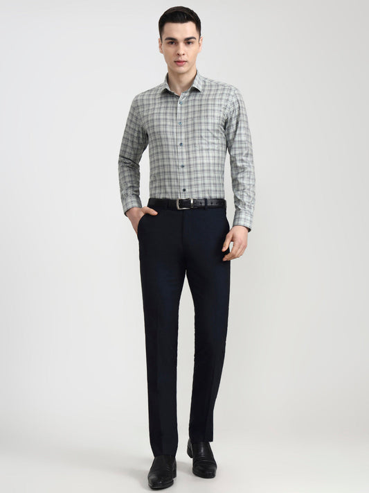 Pista Grey Checked Slim Fit Formal Shirt | Greenfibre