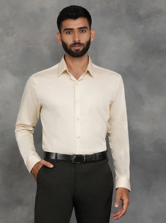 Cream Solid Slim Fit Casual Shirt | GreenFibre