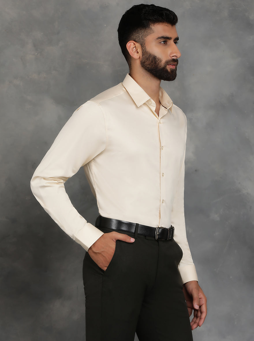 Cream Solid Slim Fit Casual Shirt | GreenFibre