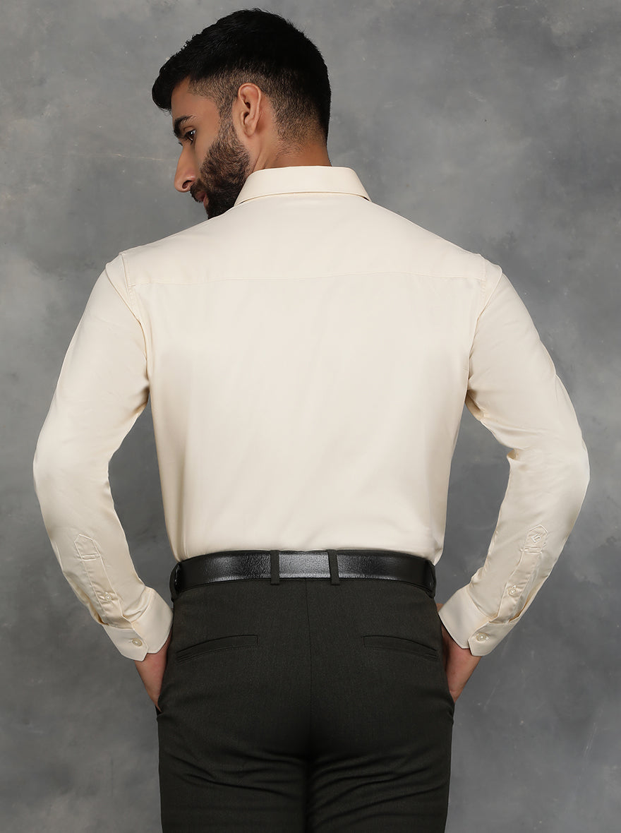 Cream Solid Slim Fit Casual Shirt | GreenFibre
