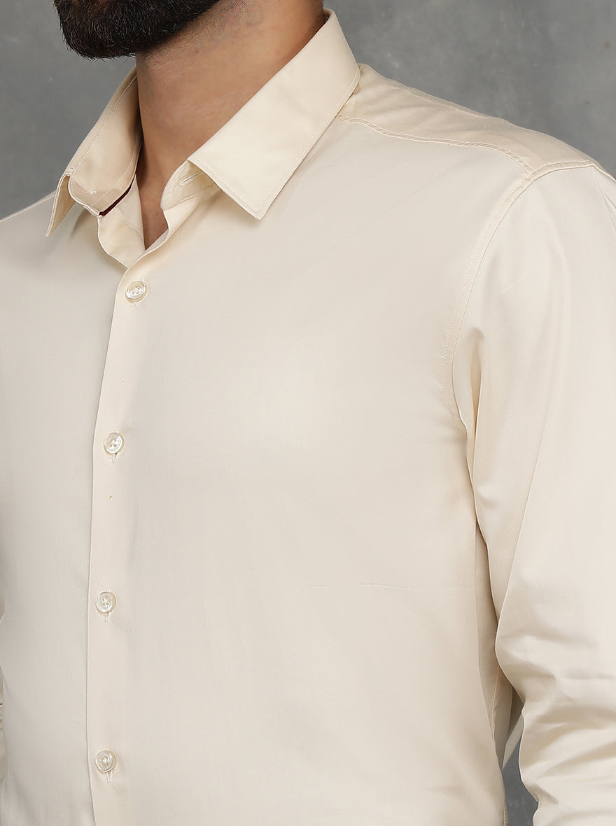 Cream Solid Slim Fit Casual Shirt | GreenFibre