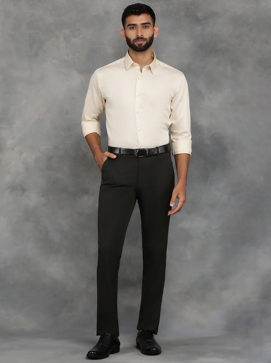 Cream Solid Slim Fit Casual Shirt | GreenFibre