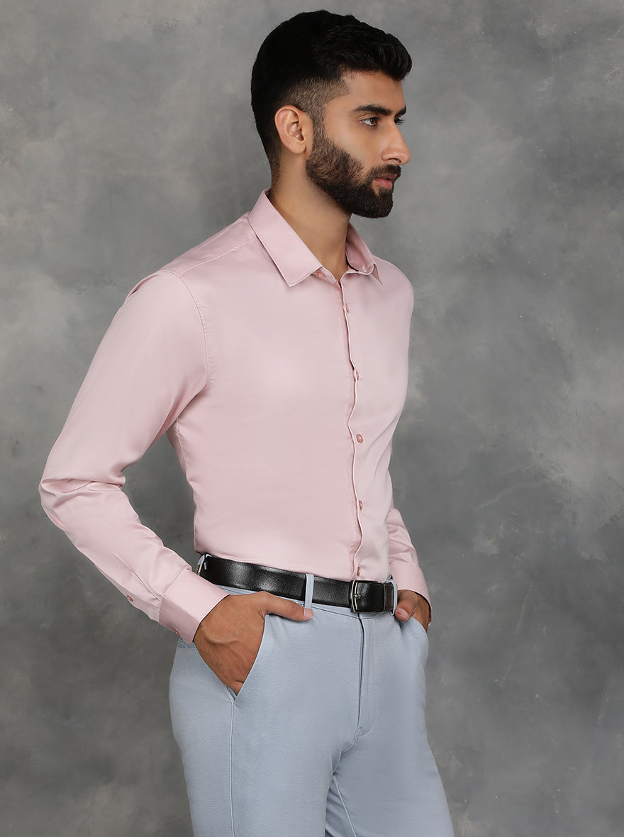 Pink Solid Slim Fit Casual Shirt | GreenFibre