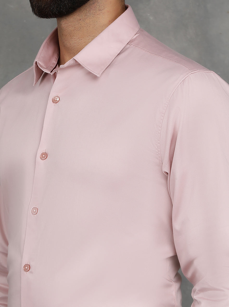 Pink Solid Slim Fit Casual Shirt | GreenFibre