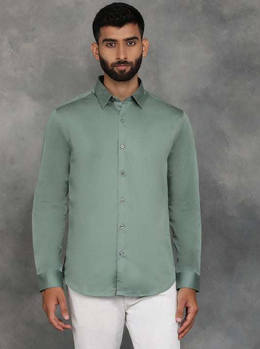 Green Solid Slim Fit Casual Shirt | GreenFibre