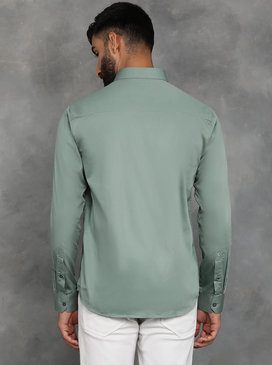 Green Solid Slim Fit Casual Shirt | GreenFibre