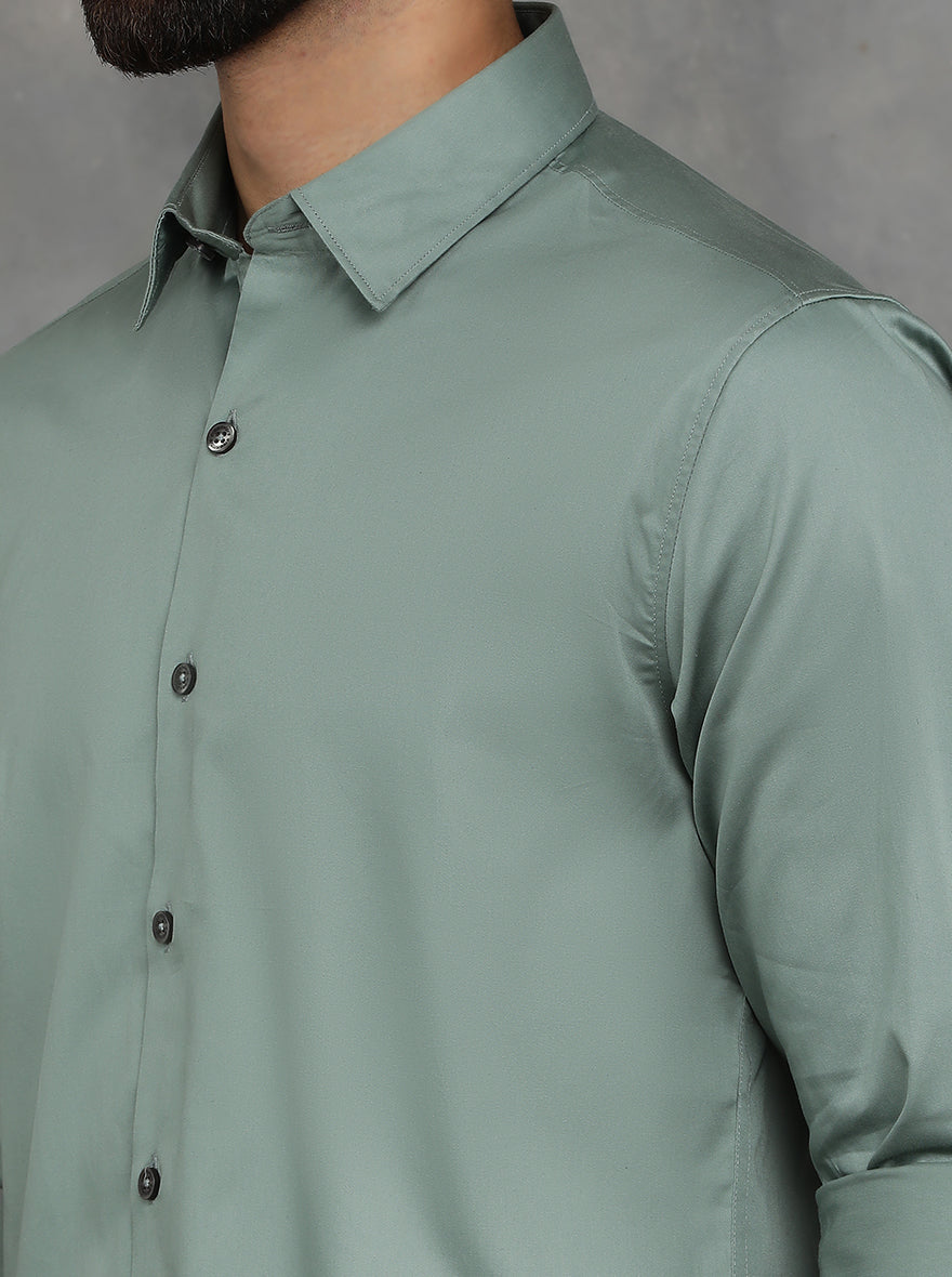 Green Solid Slim Fit Casual Shirt | GreenFibre