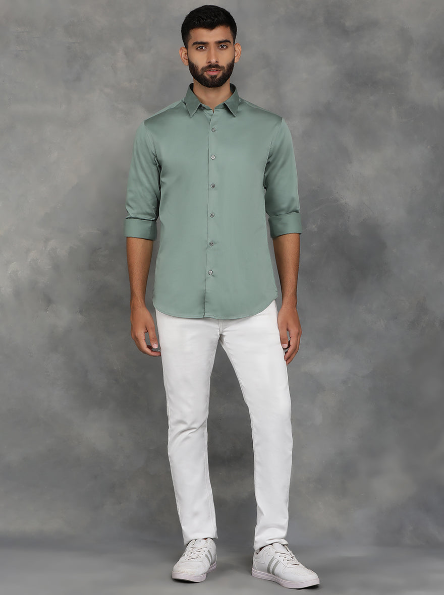 Green Solid Slim Fit Casual Shirt | GreenFibre