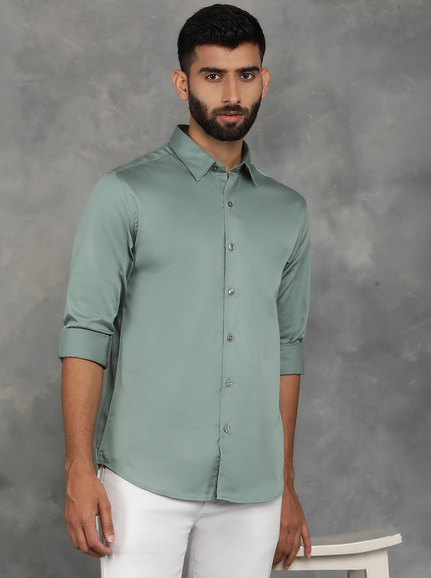 Green Solid Slim Fit Casual Shirt | GreenFibre