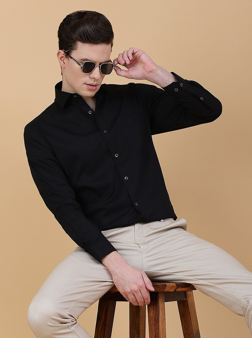 Black Solid Slim Fit Party Wear Shirt | Greenfibre