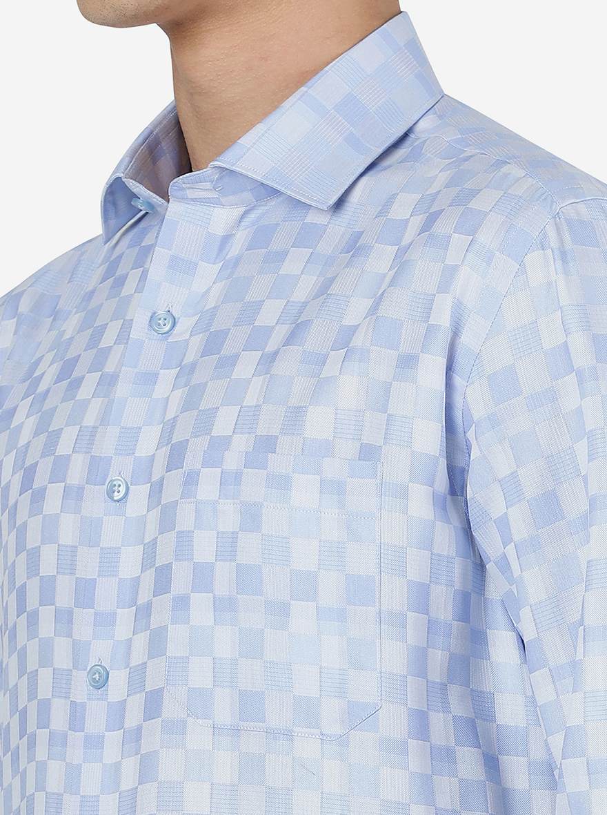 Blue Checked Regular Fit Formal Shirt | Greenfibre