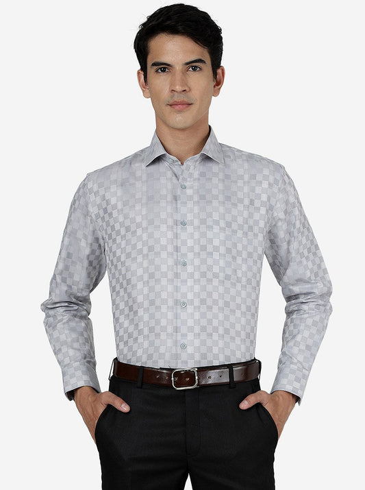 Grey Checked Regular Fit Formal Shirt | Greenfibre