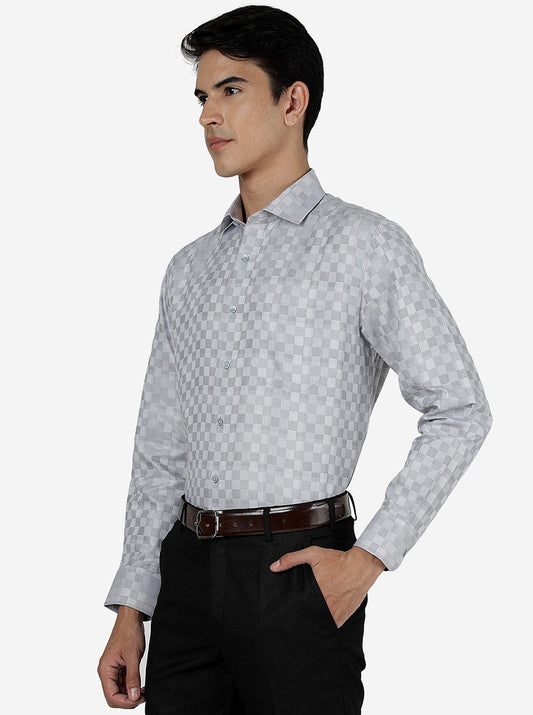 Grey Checked Regular Fit Formal Shirt | Greenfibre
