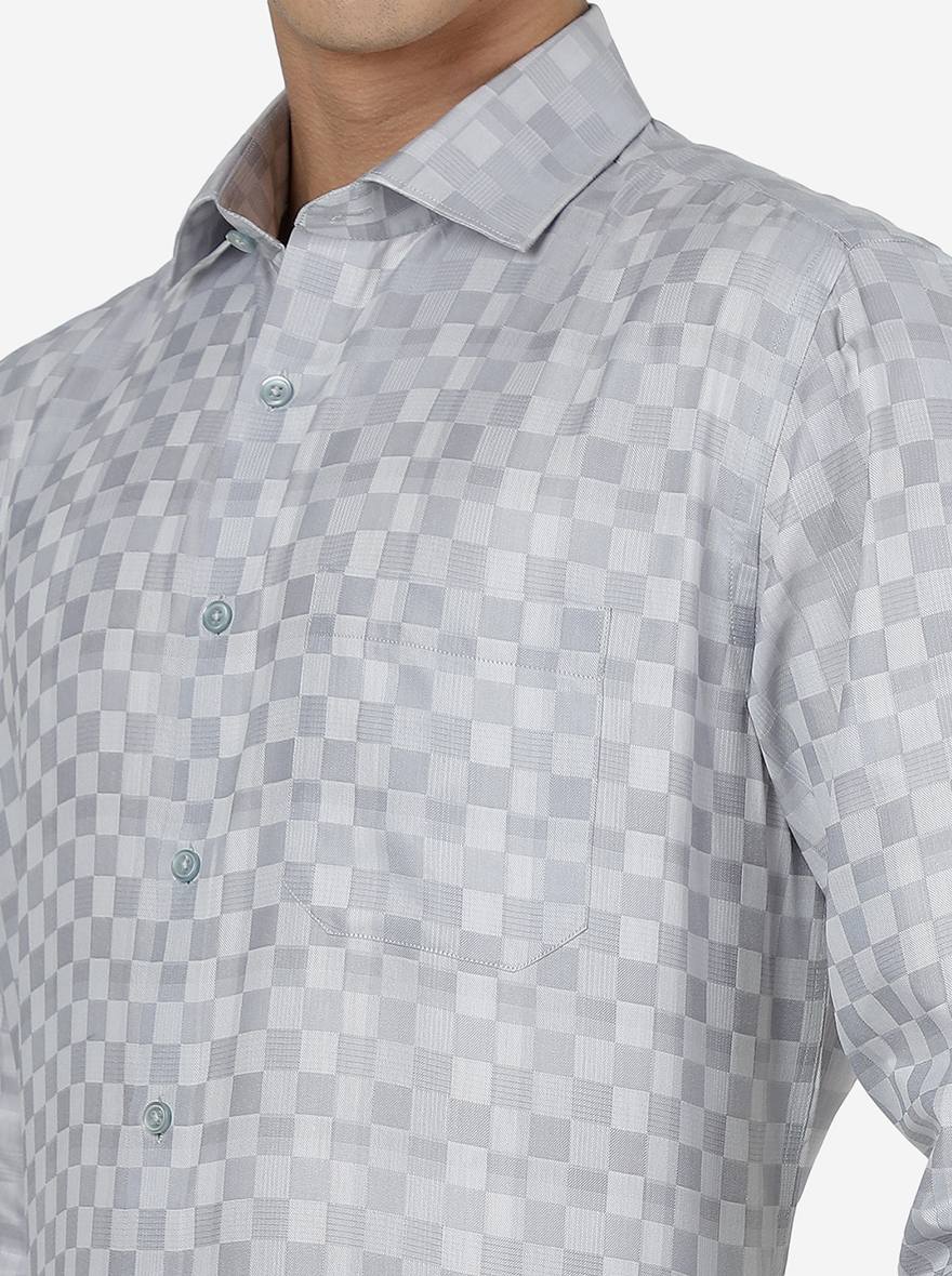 Grey Checked Regular Fit Formal Shirt | Greenfibre