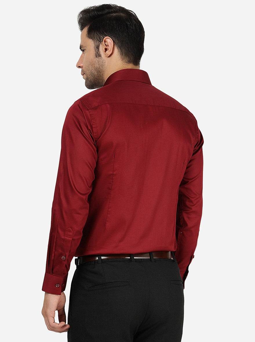 Maroon Solid Slim Fit Formal Shirt | Greenfibre