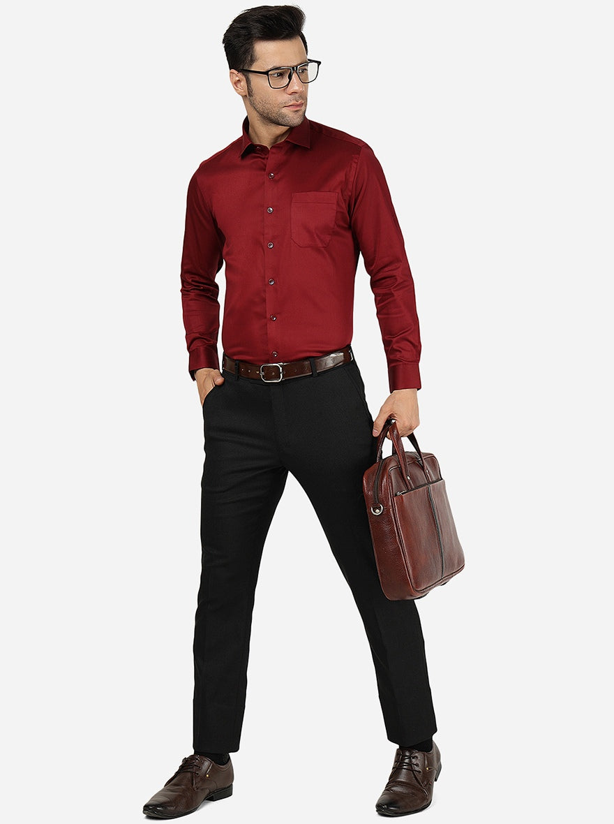 Maroon Solid Slim Fit Formal Shirt | Greenfibre