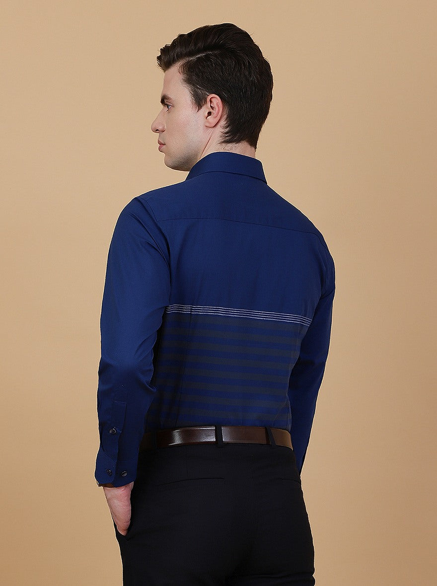 Navy Blue Striped Slim Fit Formal Shirt | Greenfibre