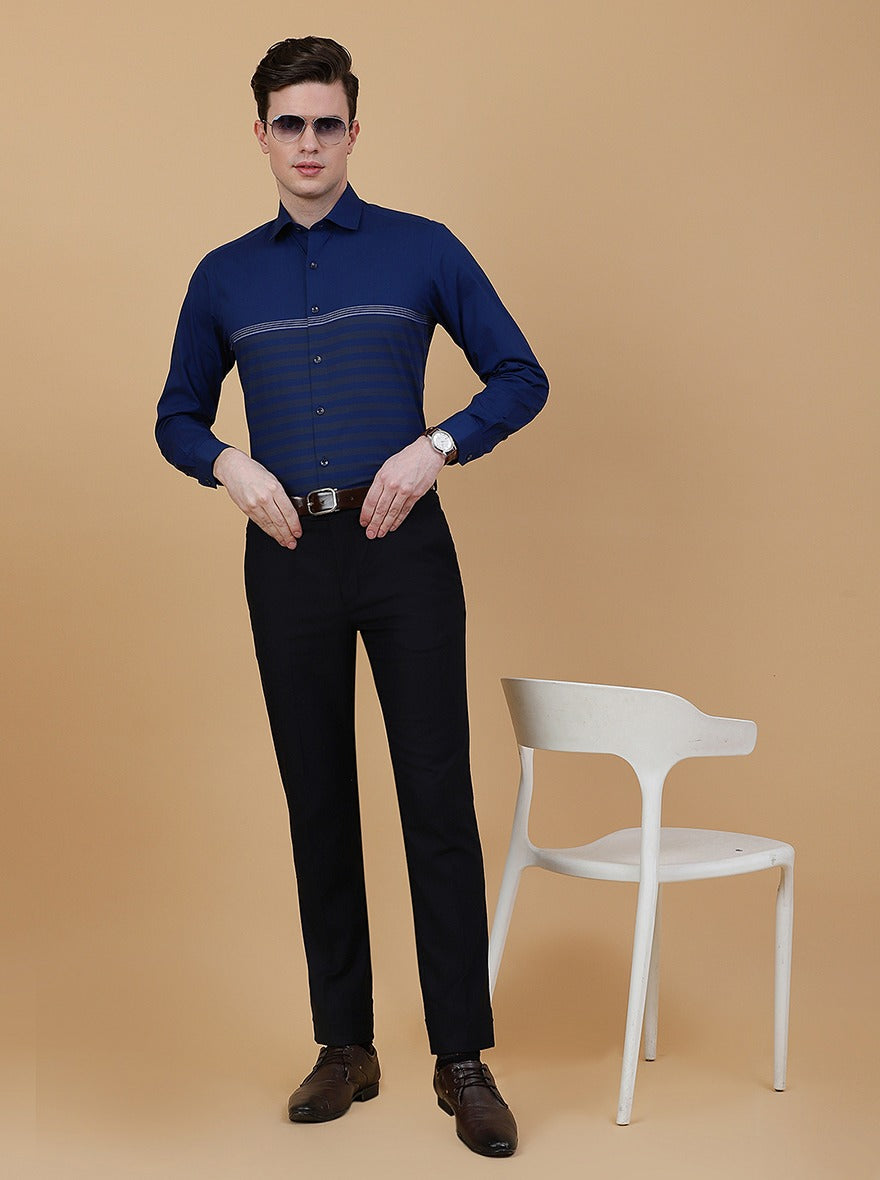 Navy Blue Striped Slim Fit Formal Shirt | Greenfibre